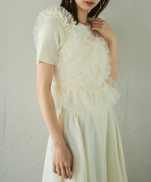 MAISON BREEZE reveur（メゾンブリーズレヴール）の「【MAISON BREEZE reveur】チュールフリルビスチェ（キャミソール・レディース・オフホワイト/ブラック/グレー・FREE）」の14枚目の写真