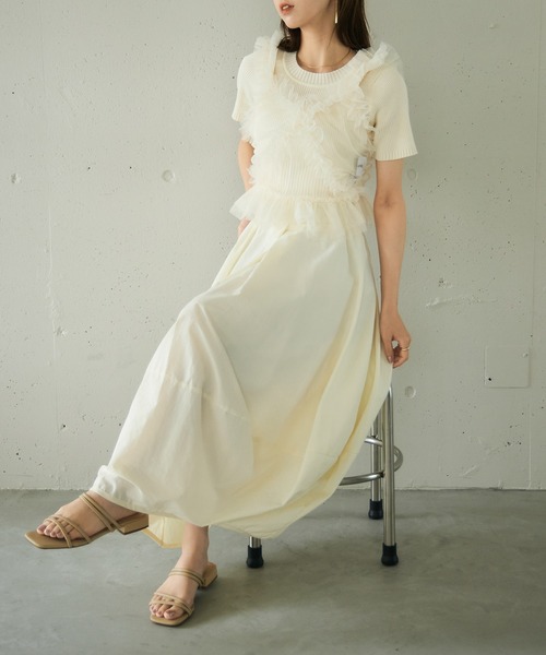 MAISON BREEZE reveur（メゾンブリーズレヴール）の「【MAISON BREEZE reveur】チュールフリルビスチェ（キャミソール・レディース・オフホワイト/ブラック/グレー・FREE）」の16枚目の写真
