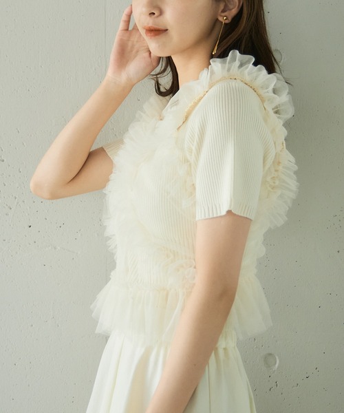 MAISON BREEZE reveur（メゾンブリーズレヴール）の「【MAISON BREEZE reveur】チュールフリルビスチェ（キャミソール・レディース・オフホワイト/ブラック/グレー・FREE）」の12枚目の写真
