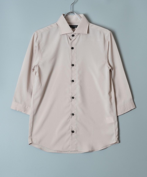 日本製 接触冷感 リサイクル ポリエステル ホリゾンタル カラー 七分袖 シャツ(GW)