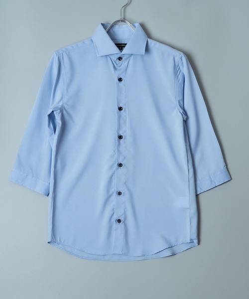 日本製 接触冷感 リサイクル ポリエステル ホリゾンタル カラー 七分袖 シャツ(GW)