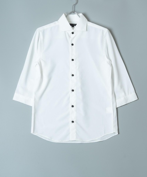 日本製 接触冷感 リサイクル ポリエステル ホリゾンタル カラー 七分袖 シャツ(GW)
