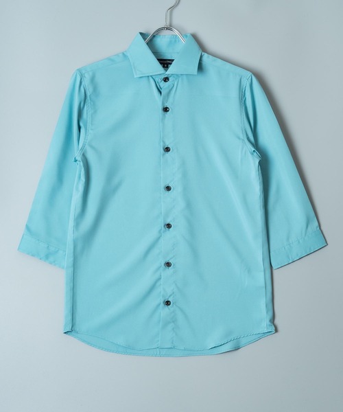 日本製 接触冷感 リサイクル ポリエステル ホリゾンタル カラー 七分袖 シャツ(GW)