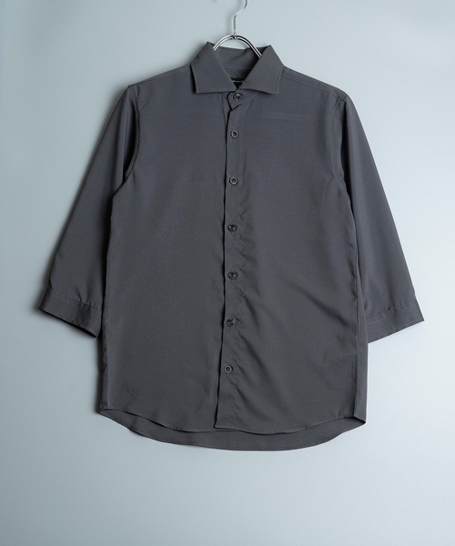 日本製 接触冷感 リサイクル ポリエステル ホリゾンタル カラー 七分袖 シャツ(GW)