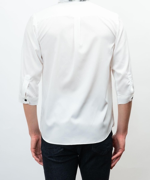 日本製 接触冷感 リサイクル ポリエステル ホリゾンタル カラー 七分袖 シャツ(GW)