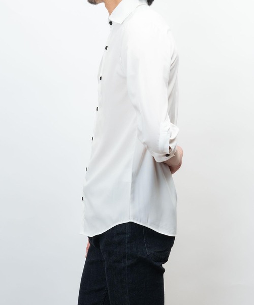 日本製 接触冷感 リサイクル ポリエステル ホリゾンタル カラー 七分袖 シャツ(GW)