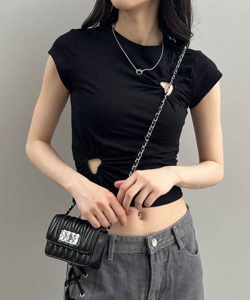 GLAMOROUS JANE(グラマラスジェーン)の「ハートカットアウトショート丈半袖Tシャツ(Tシャツ/カットソー・レディース・ホワイト/ブラック・FREE)」の18枚目の写真