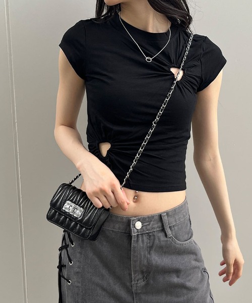 GLAMOROUS JANE(グラマラスジェーン)の「ハートカットアウトショート丈半袖Tシャツ(Tシャツ/カットソー・レディース・ホワイト/ブラック・FREE)」の17枚目の写真
