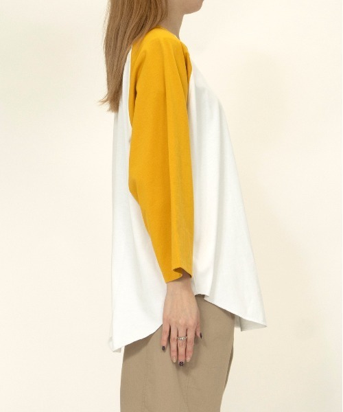 UNIVERSAL OVERALL（ユニバーサルオーバーオール）の「ラグランスリーブ / RAGLAN SLEEVE TEE（Tシャツ/カットソー・レディース・ブラウン系その他3/ホワイト×イエロー・L/M/S）」の7枚目の写真