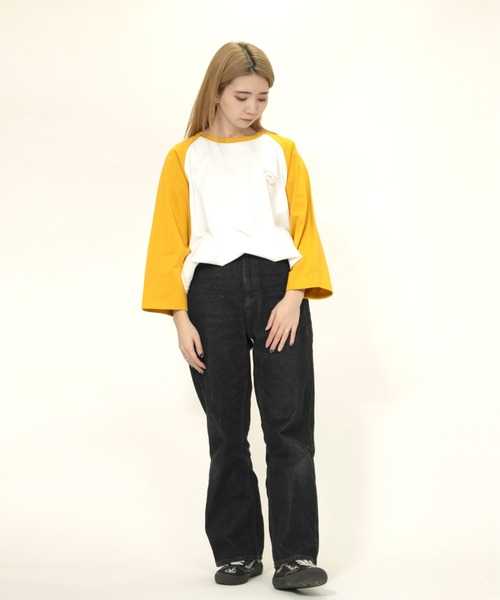 UNIVERSAL OVERALL（ユニバーサルオーバーオール）の「ラグランスリーブ / RAGLAN SLEEVE TEE（Tシャツ/カットソー・レディース・ブラウン系その他3/ホワイト×イエロー・L/M/S）」の10枚目の写真