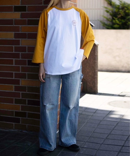 UNIVERSAL OVERALL（ユニバーサルオーバーオール）の「ラグランスリーブ / RAGLAN SLEEVE TEE（Tシャツ/カットソー・レディース・ブラウン系その他3/ホワイト×イエロー・L/M/S）」の22枚目の写真