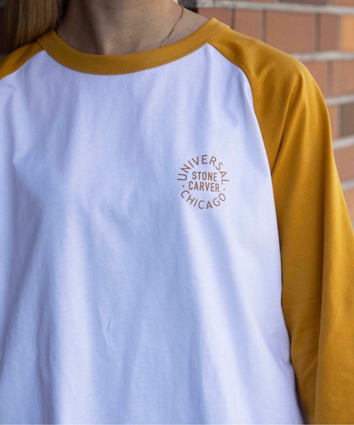 UNIVERSAL OVERALL（ユニバーサルオーバーオール）の「ラグランスリーブ / RAGLAN SLEEVE TEE（Tシャツ/カットソー・レディース・ブラウン系その他3/ホワイト×イエロー・L/M/S）」の13枚目の写真
