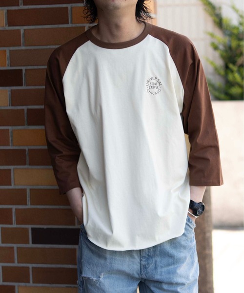 UNIVERSAL OVERALL（ユニバーサルオーバーオール）の「ラグランスリーブ / RAGLAN SLEEVE TEE（Tシャツ/カットソー・レディース・ブラウン系その他3/ホワイト×イエロー・L/M/S）」の15枚目の写真