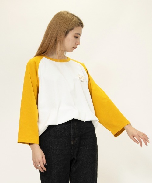 UNIVERSAL OVERALL（ユニバーサルオーバーオール）の「ラグランスリーブ / RAGLAN SLEEVE TEE（Tシャツ/カットソー・レディース・ブラウン系その他3/ホワイト×イエロー・L/M/S）」の20枚目の写真