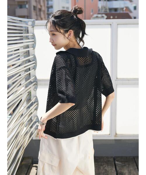 CRAFT STANDARD BOUTIQUE（クラフトスタンダードブティック）の「配色メッシュニットカーディガン（カーディガン/ボレロ・レディース・アイボリー/ブラック/グレイッシュブルー・FREE）」の8枚目の写真