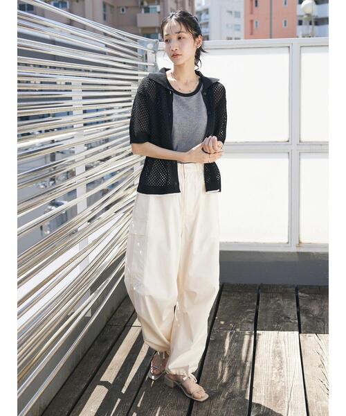 CRAFT STANDARD BOUTIQUE（クラフトスタンダードブティック）の「配色メッシュニットカーディガン（カーディガン/ボレロ・レディース・アイボリー/ブラック/グレイッシュブルー・FREE）」の9枚目の写真