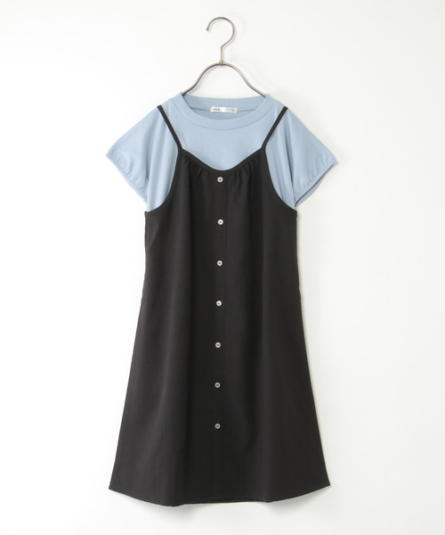 ikka(イッカ)の「キャミ×ジャンパースカートドッキングワンピース(120~160cm)(ワンピース・キッズ・ベージュ/ブラック/グリーン・150/140/130/120/160)」の1枚目の写真