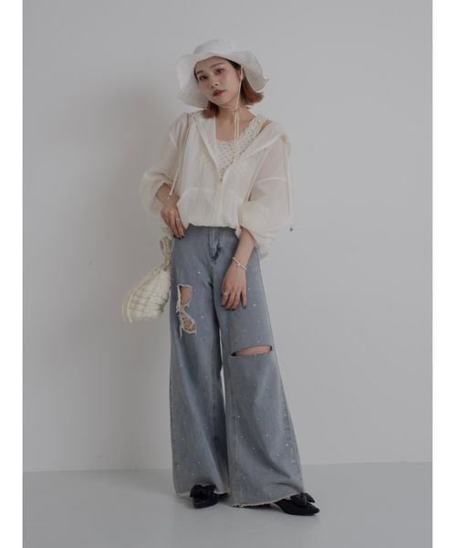 JUMELLE（ジュメロ）の「sheer blouson（シャツ/ブラウス・レディース・ピンク/アイボリー・FREE）」の4枚目の写真