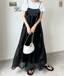 ラメオーガンジーティアードキャミワンピース
