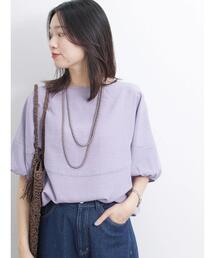 Samansa Mos2 blue | リネンタッチバルーンスリーブブラウス(シャツ/ブラウス)