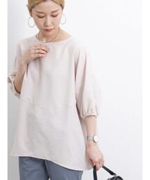 Samansa Mos2 blue | リネンタッチバルーンスリーブブラウス(シャツ/ブラウス)