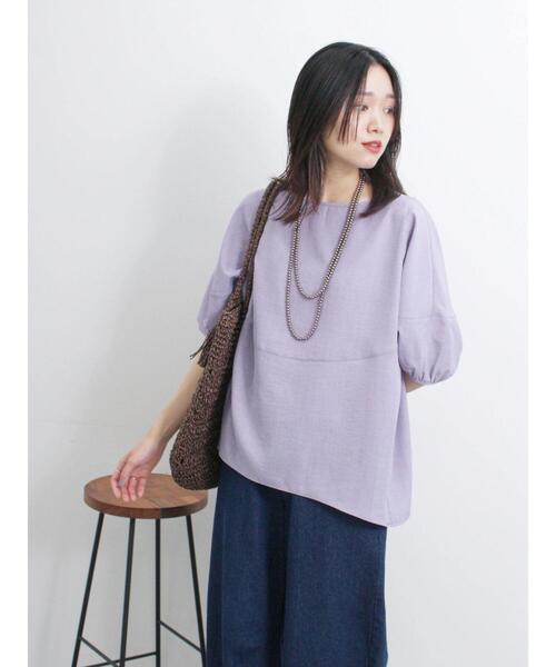 Samansa Mos2 blue（サマンサモスモスブルー）の「リネンタッチバルーンスリーブブラウス（シャツ/ブラウス・レディース・ライトベージュ/ラベンダー/オレンジ・F）」の14枚目の写真
