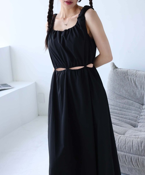 セール】ウエストカットアウトデザインロングワンピース