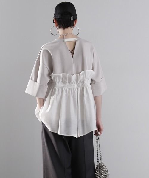 ROSE BUD(ローズバッド)の「大人が着るのはこれ。ドッキングフリルカットソー(Tシャツ/カットソー・レディース・グレー/ブラック・FREE)」の11枚目の写真