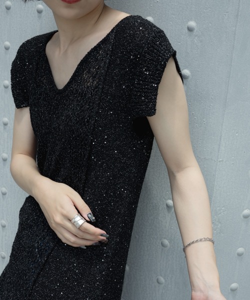 Ezick（エジック）の「Tiny spangle シアーニットドレス（ワンピース・レディース・ブラック/ホワイト・FREE）」の18枚目の写真
