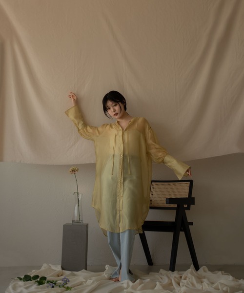 mideal（マイディール）の「long sheer shirt / ロングシアーシャツ（シャツ/ブラウス・レディース・ピンク/グリーン/オフホワイト・FREE）」の5枚目の写真