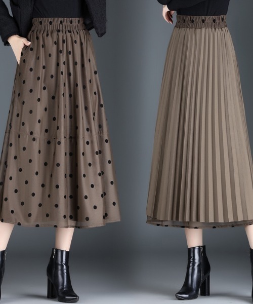 deux amour(ドゥーザムール)の「リバーシブルチュールプリーツ水玉柄スカート(スカート・レディース・ブラック/ブラウン・FREE)」の10枚目の写真