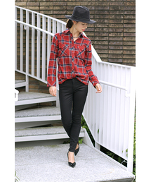 AZUL by moussy | 起毛チェックヨーク切替長袖シャツ(シャツ/ブラウス)