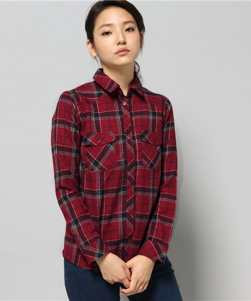 AZUL by moussy（アズールバイマウジー）の「起毛チェックヨーク切替長袖シャツ（シャツ/ブラウス・レディース・ダークネイビー/レッド/グレー系その他/レッド系その他・SMALL/LARGE/X-LARGE/MEDIUM）」の16枚目の写真