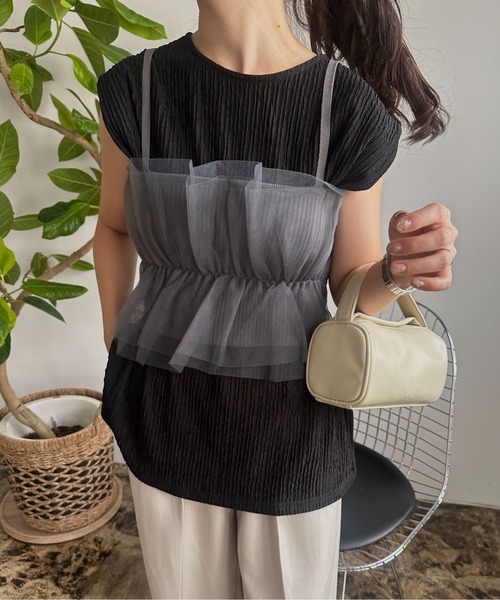 Amiur（エミレ）の「rib tulle docking bustier / リブチュールドッキングビスチェ（キャミソール・レディース・アイボリー/ブラック/グレー・FREE）」の10枚目の写真