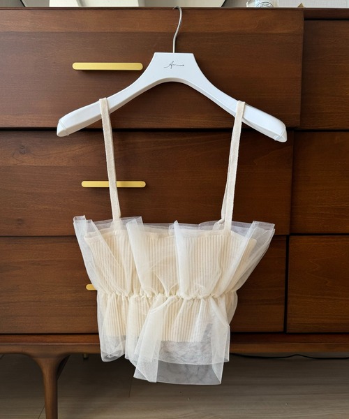 Amiur（エミレ）の「rib tulle docking bustier / リブチュールドッキングビスチェ（キャミソール・レディース・アイボリー/ブラック/グレー・FREE）」の13枚目の写真