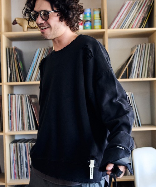 ADAM PATEK（アダムパテック）の「msw1546-damage layered pullover プルオーバー（スウェット・メンズ・レッド/アイボリー/スミクロ/ブラック・2/1）」の3枚目の写真