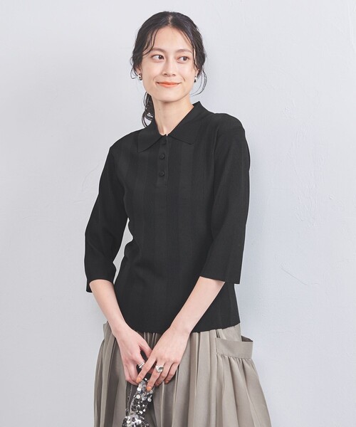 UNITED ARROWS(ユナイテッドアローズ)の「ランダムリブ ポロニット(ニット/セーター・レディース・オフホワイト/ブラック/ブラウン・FREE)」の2枚目の写真