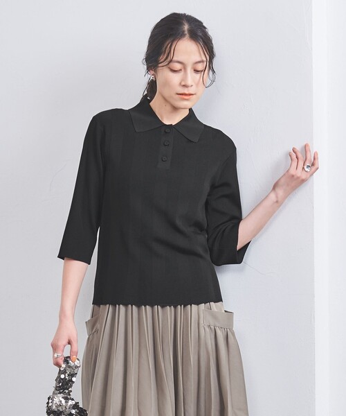 UNITED ARROWS(ユナイテッドアローズ)の「ランダムリブ ポロニット(ニット/セーター・レディース・オフホワイト/ブラック/ブラウン・FREE)」の16枚目の写真
