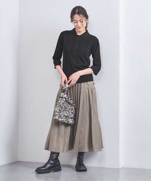 UNITED ARROWS(ユナイテッドアローズ)の「ランダムリブ ポロニット(ニット/セーター・レディース・オフホワイト/ブラック/ブラウン・FREE)」の17枚目の写真
