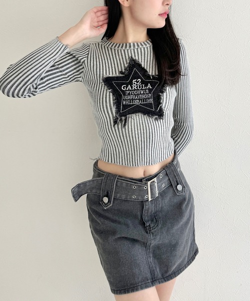 lilful(リルフル)の「ワイドベルト デニム ミニスカート インパン付き(デニムスカート・レディース・グレー・M/L)」の6枚目の写真
