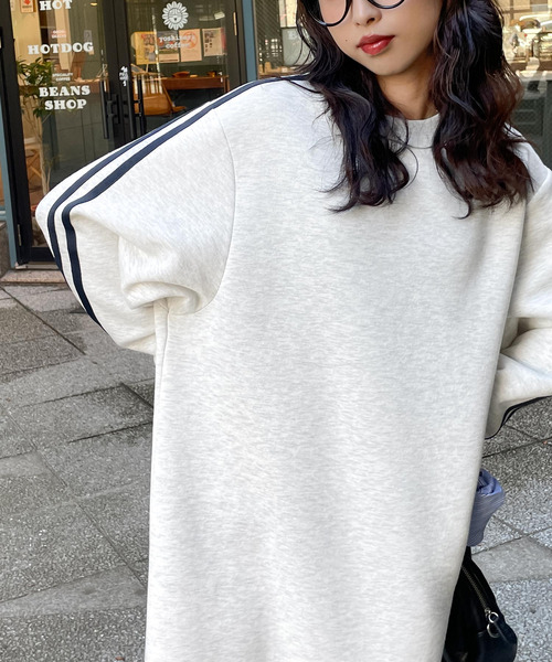 Chillfar（チルファー）の「袖ラインワンピース（ワンピース・レディース・杢グレー/ブラック/オートミール/ネイビー/ホワイト/チャコール/ブルー・MEDIUM/LARGE）」の22枚目の写真