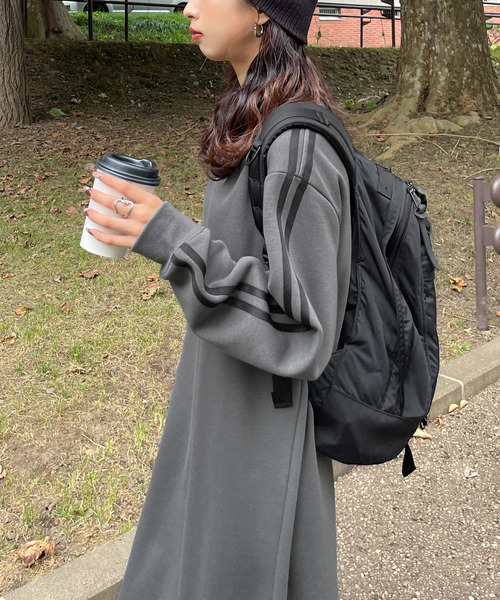 Chillfar（チルファー）の「袖ラインワンピース（ワンピース・レディース・杢グレー/ブラック/オートミール/ネイビー/ホワイト/チャコール/ブルー・MEDIUM/LARGE）」の15枚目の写真