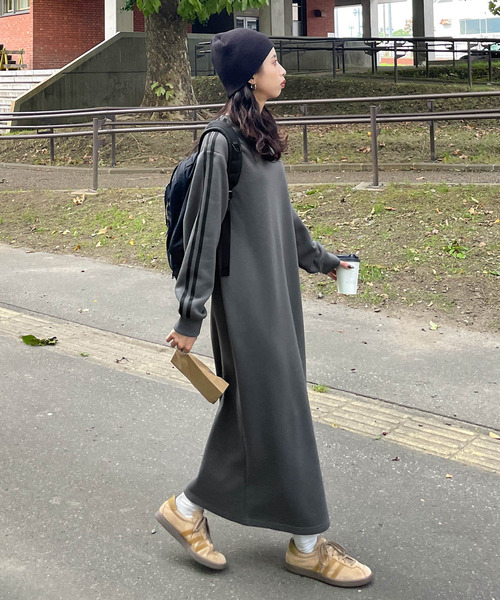 Chillfar（チルファー）の「袖ラインワンピース（ワンピース・レディース・杢グレー/ブラック/オートミール/ネイビー/ホワイト/チャコール/ブルー・MEDIUM/LARGE）」の16枚目の写真