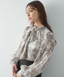 花柄シアー2Wayリボンブラウス