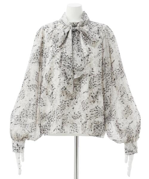 INGNI（イング）の「花柄シアー2Wayリボンブラウス（シャツ/ブラウス・レディース・ホワイト×ブラック/ピンク・M）」の3枚目の写真