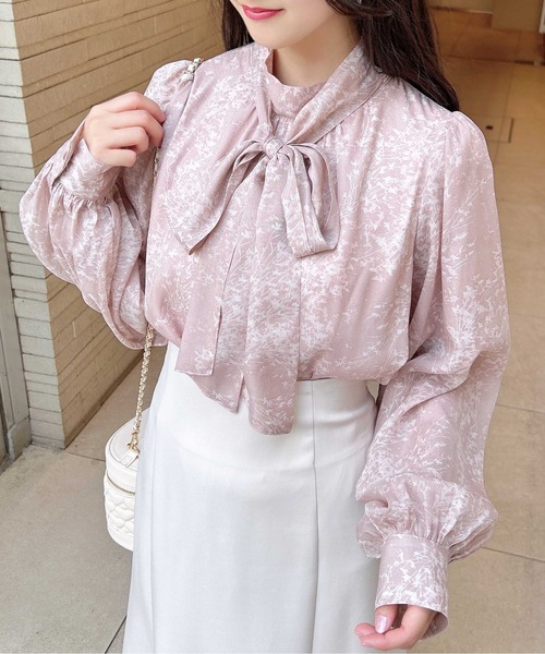 INGNI（イング）の「花柄シアー2Wayリボンブラウス（シャツ/ブラウス・レディース・ホワイト×ブラック/ピンク・M）」の10枚目の写真