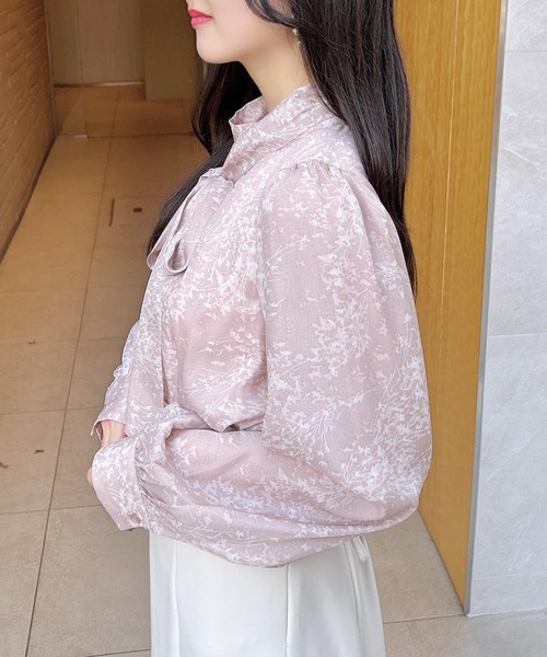 INGNI（イング）の「花柄シアー2Wayリボンブラウス（シャツ/ブラウス・レディース・ホワイト×ブラック/ピンク・M）」の11枚目の写真