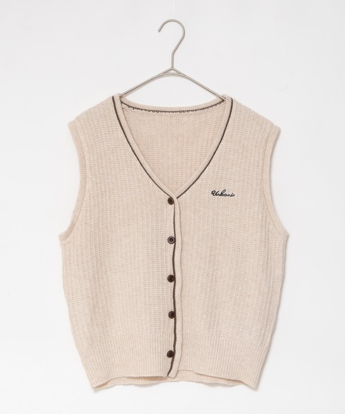 セール】ワンポイント刺しゅうVネックラインニットベスト / ワン