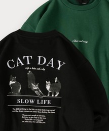 イヌネコプリント ワンポイント刺繍 バックプリント スウェット オーバーサイズ
