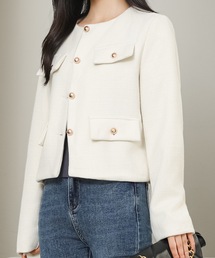ノーカラージャケット（ホワイト/白色系・ショート丈